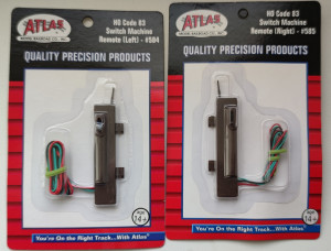 Привода для стрелок. Atlas Remote Switch Machine for Code 83 Turnouts -- Left Hand #584 и Right Hand #585. Правых приводов 7 шт., левых - 11 шт. Часть в упаковке, часть - нет, но все новые. По 100 грн. за шт. или 1500 грн. за все.